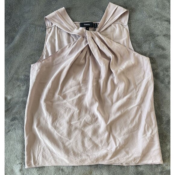 Theory Women's Twist Front Sleeveless Silk Top XS In Sandwash Lilac Old Money - Picture 3 of 8